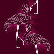 Seamless pattern with dotted flamingo in white