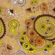 Beige vintage seamless pattern with colorful decorative flowers