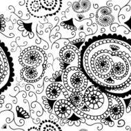 Vintage seamless pattern with black and white decorative flowers