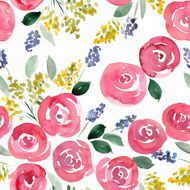 hand drawn watercolor roses seamless pattern N4