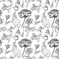 Hand drawn seamless pattern of roses buds and leafs N3
