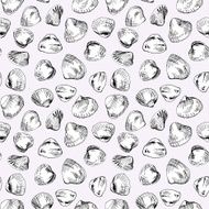 Seamless pattern of different hand drawn shells