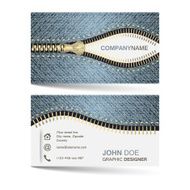 Business card template with denim jeans pattern and zipper N2