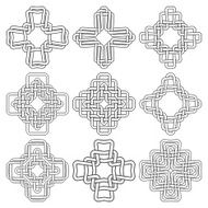 Nine cruciform decorative elements with stripes braiding