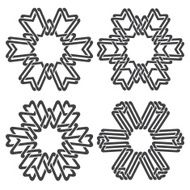 Four hexagonal decorative symbols with stripes braiding