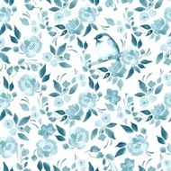 Watercolor floral background with a cut bird Seamless pattern 14 N2