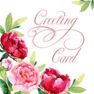 Greeting card with watercolor peonies N2