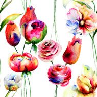 Seamless wallpaper with red summer flowers
