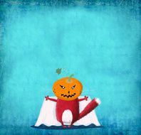 Red Cat with Pumpkin Head without Text