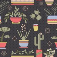 Seamless pattern with plants in pots