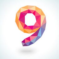 Number nine in modern polygonal crystal style illustration