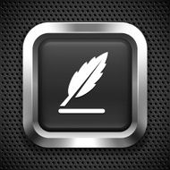 Feather Quill Pen on Black Square Button