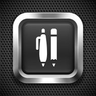 Pen and Pencil on Black Square Button N2