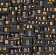 Continuous background of modern houses at night