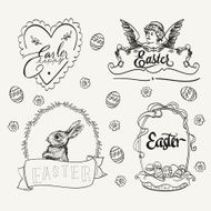Easter logo set in vintage style Hand drawn vector illustration