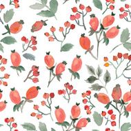 hand drawn red watercolor berries seamless pattern N4