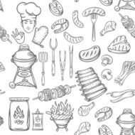 Hand drawn seamless pattern barbecue N2