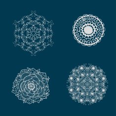 Set of round calligraphic patterns or snowflakes