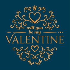 Calligraphic pattern with heart and Will you be my Valentine N3