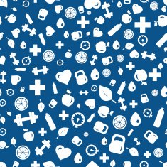 Healthy lifestyle seamless blue background from flat icon heart