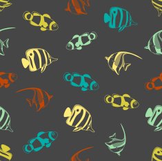 Seamless background made of exotic fish in linear style