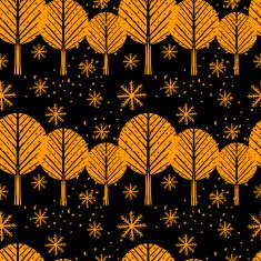 Seamless pattern with decorative trees snowflakes