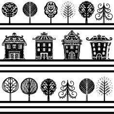 Seamless pattern with buildings trees