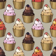 Seamless pattern with cherry cupcakes N9