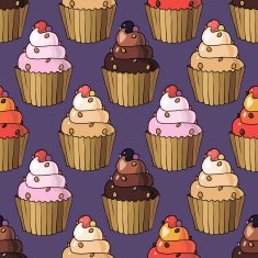 Seamless pattern with cherry cupcakes N10