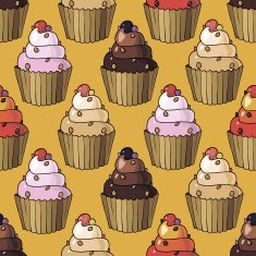 Seamless pattern with cherry cupcakes N11