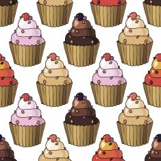 Seamless pattern with cherry cupcakes N12