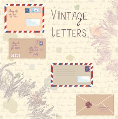 Vintage letters and paper set with floral elements