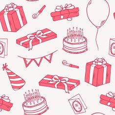 Outline style birthday party seamless pattern N2