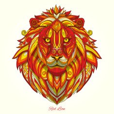 Lion red fire ornament ethnic vector illustration N2