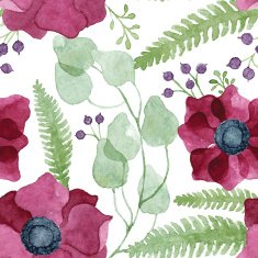 Vector watercolor floral seamless pattern with burgundy red anemone flowers