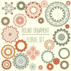 Floral round mandala ornament abstract vector decoration elements set