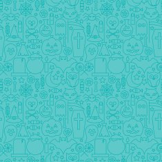 Thin Line Halloween Holiday Seamless Blue Pattern