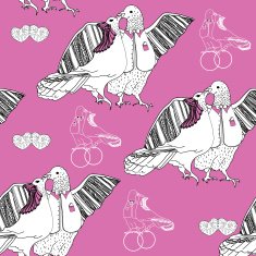 Seamless pattern of white kissing doves on pink background