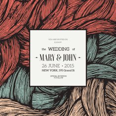 Doodle waves wedding invitation template Vector illustration