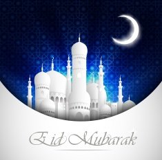 Eid Mubarak background with mosque view night