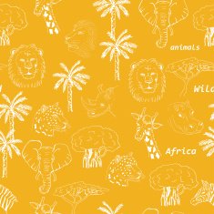 Seamless pattern with wild animals of Africa in orange background N2