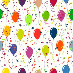 Bright holiday background with balloons and confetti Seamless p