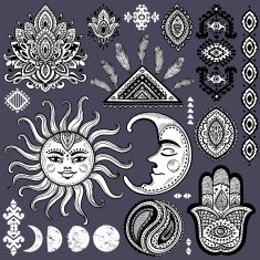 Sun moon and ornaments vintage vector set N2