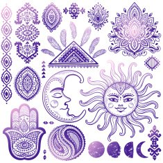 Sun moon and ornaments vintage vector set N3