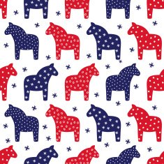 Seamless scandinavian pattern with traditional horses and snowflakes