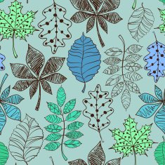Blue Seamless Pattern Of Patterned Autumn Leaves