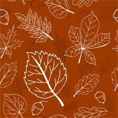 Seamless brown pattern with autumn leaves and acorns