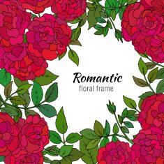 Elegant floral template with colorful hand drawn bush roses and