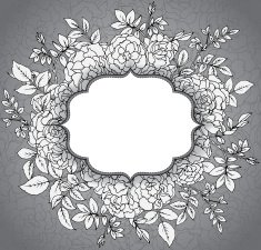 Elegant floral template with graphic bush roses and leaves