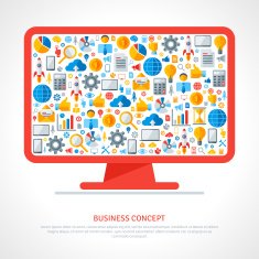 Monitor with flat business icons inside N2